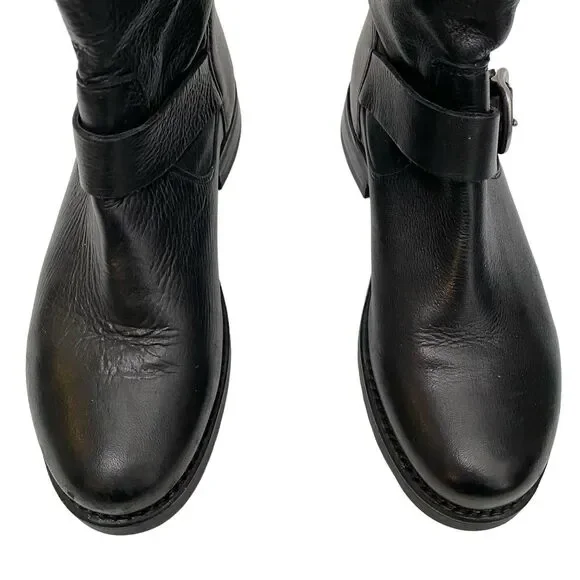 FRYE Veronica Black Leather Short Moto Bootie Buckled Strap Size 7.5 - Picture 2 of 12